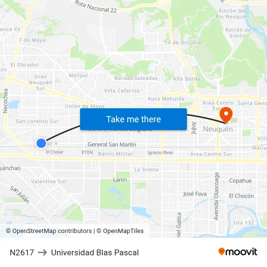 N2617 to Universidad Blas Pascal map