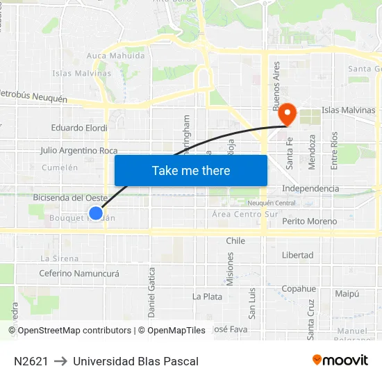 N2621 to Universidad Blas Pascal map
