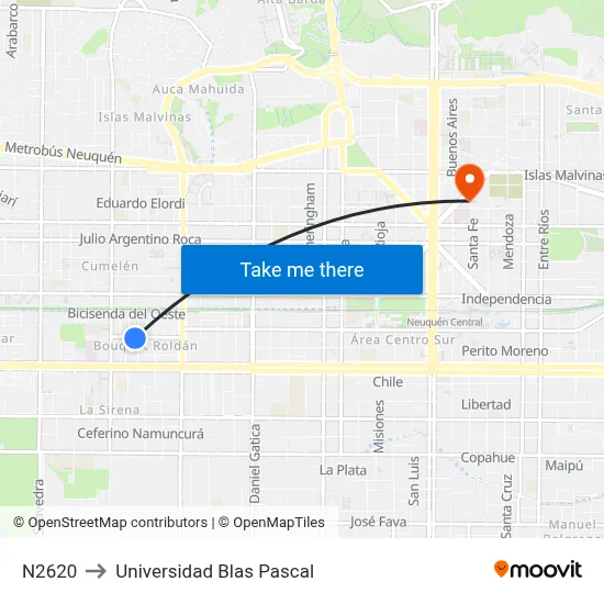 N2620 to Universidad Blas Pascal map