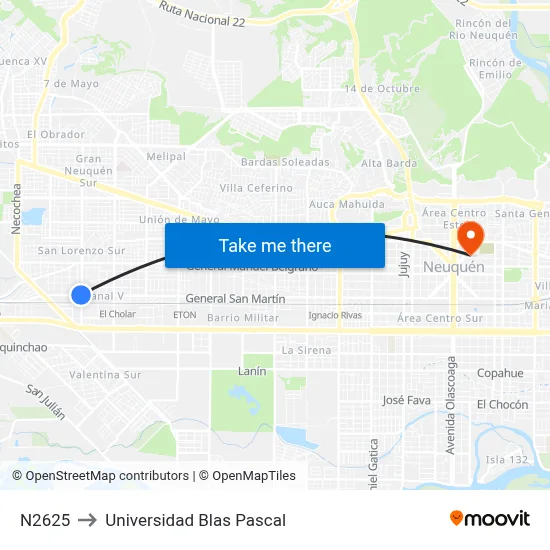 N2625 to Universidad Blas Pascal map
