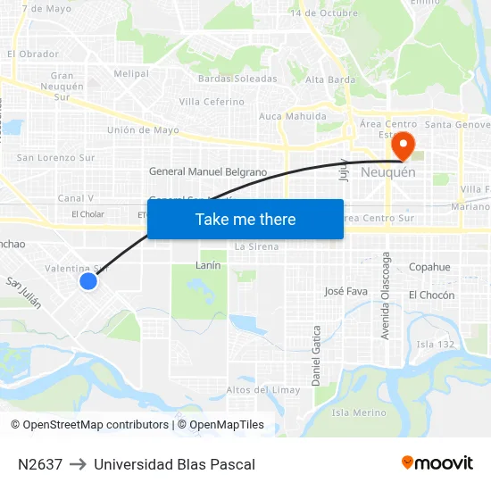 N2637 to Universidad Blas Pascal map
