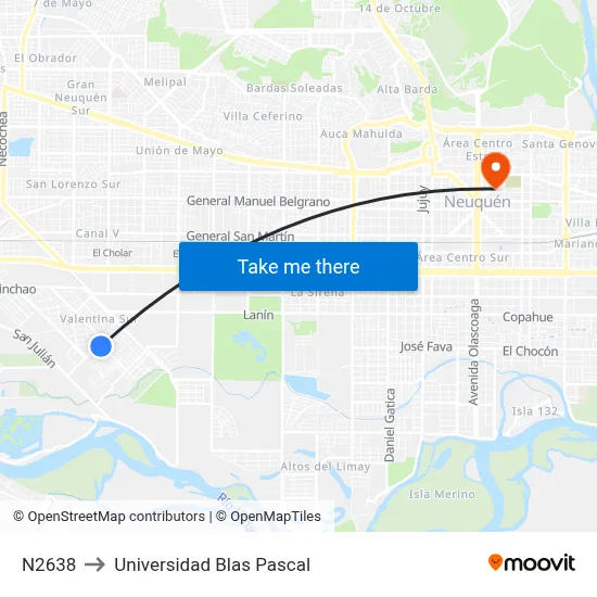 N2638 to Universidad Blas Pascal map