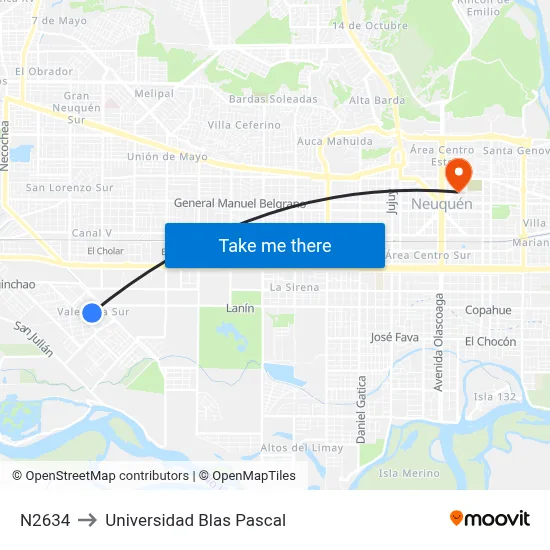 N2634 to Universidad Blas Pascal map