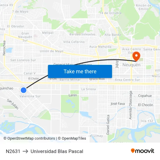 N2631 to Universidad Blas Pascal map