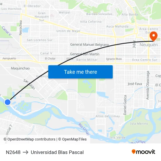 N2648 to Universidad Blas Pascal map