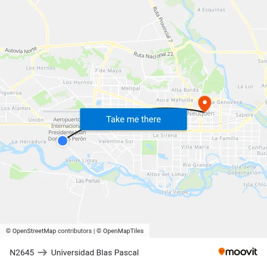 N2645 to Universidad Blas Pascal map