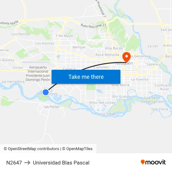 N2647 to Universidad Blas Pascal map