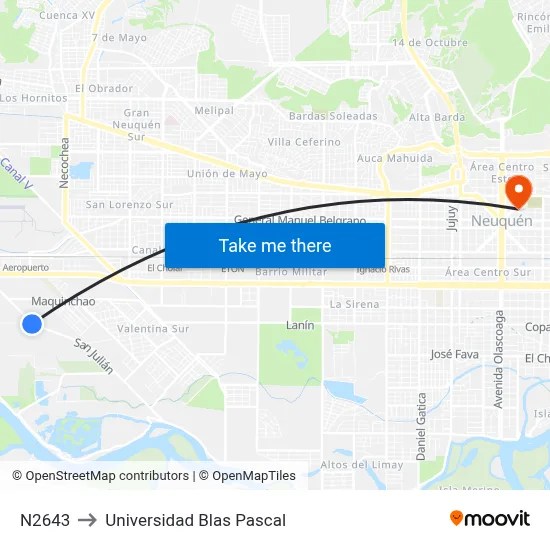 N2643 to Universidad Blas Pascal map