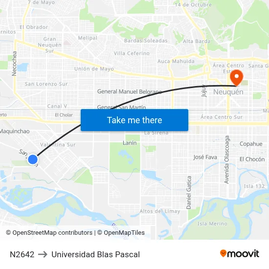N2642 to Universidad Blas Pascal map