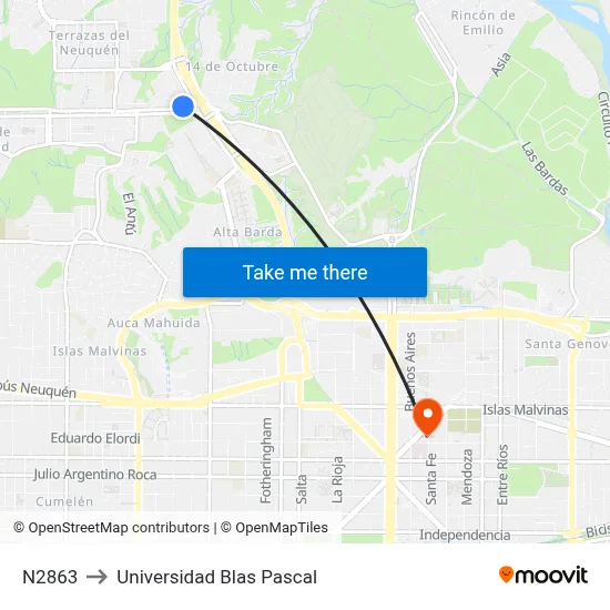 N2863 to Universidad Blas Pascal map