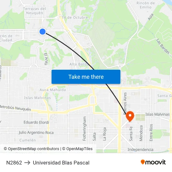 N2862 to Universidad Blas Pascal map