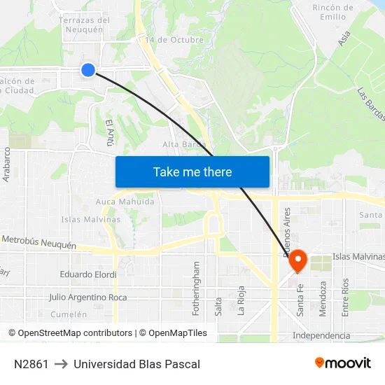 N2861 to Universidad Blas Pascal map