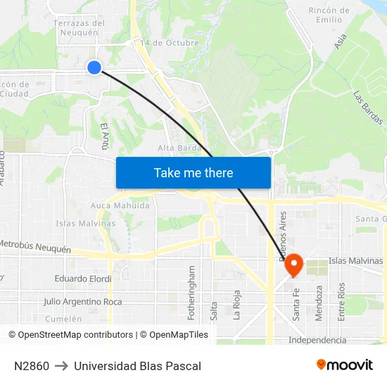 N2860 to Universidad Blas Pascal map