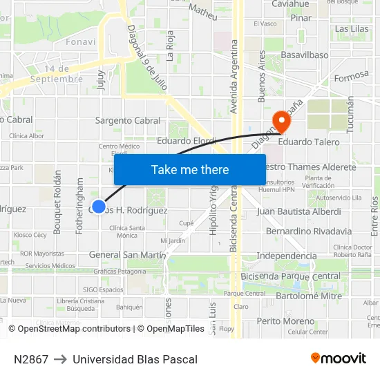 N2867 to Universidad Blas Pascal map