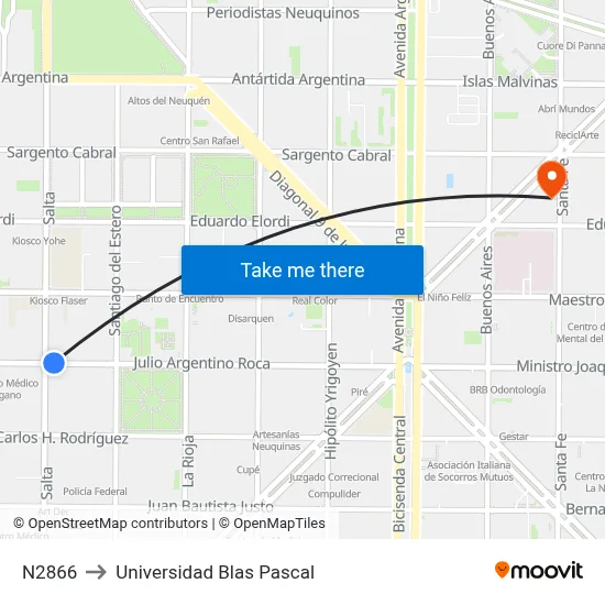 N2866 to Universidad Blas Pascal map