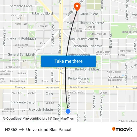 N2868 to Universidad Blas Pascal map