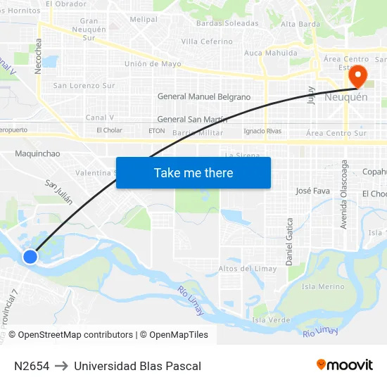 N2654 to Universidad Blas Pascal map