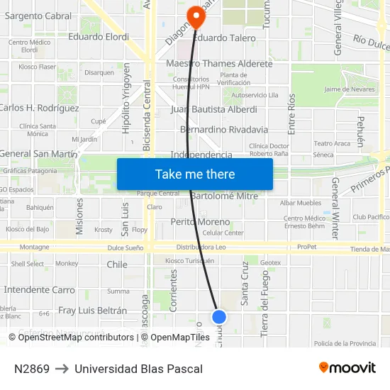 N2869 to Universidad Blas Pascal map