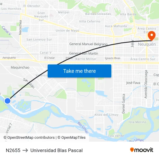 N2655 to Universidad Blas Pascal map