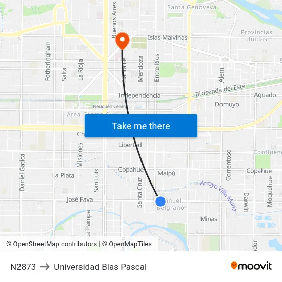 N2873 to Universidad Blas Pascal map