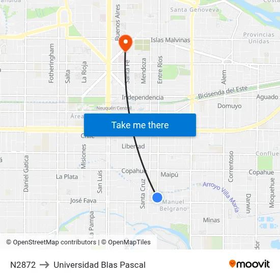 N2872 to Universidad Blas Pascal map