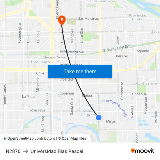 N2876 to Universidad Blas Pascal map