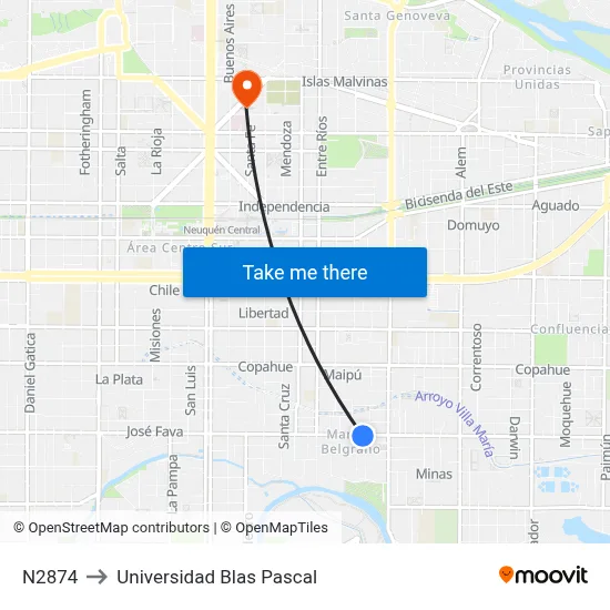 N2874 to Universidad Blas Pascal map