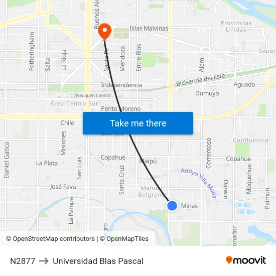 N2877 to Universidad Blas Pascal map