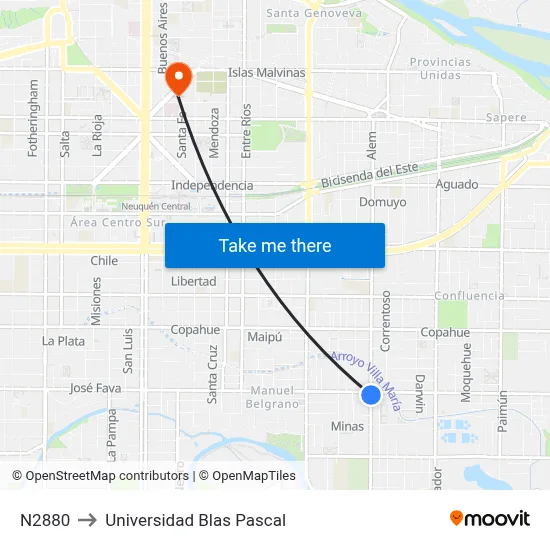 N2880 to Universidad Blas Pascal map
