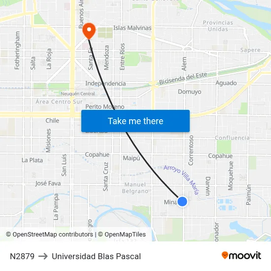 N2879 to Universidad Blas Pascal map