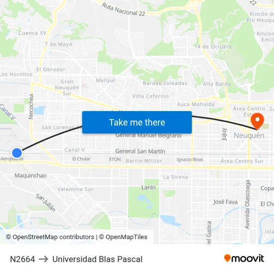 N2664 to Universidad Blas Pascal map