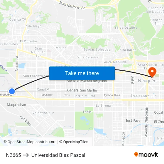 N2665 to Universidad Blas Pascal map