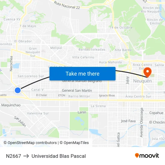 N2667 to Universidad Blas Pascal map