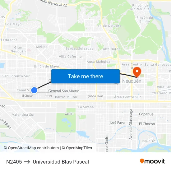 N2405 to Universidad Blas Pascal map