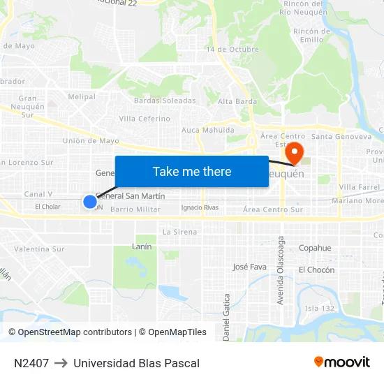N2407 to Universidad Blas Pascal map