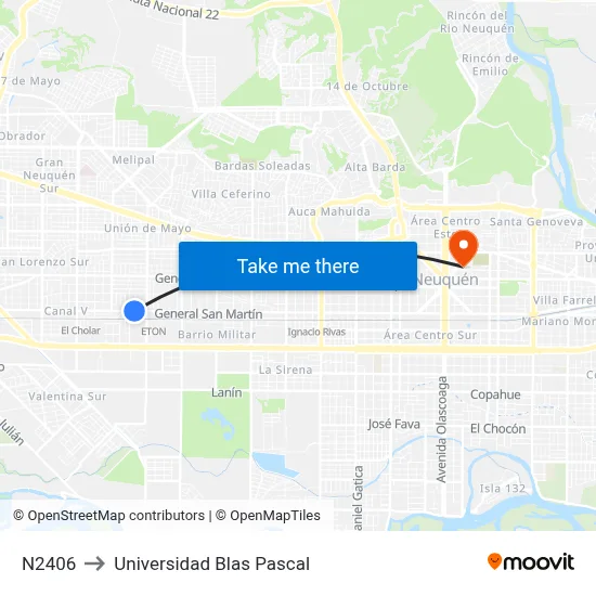 N2406 to Universidad Blas Pascal map