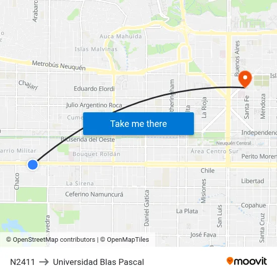N2411 to Universidad Blas Pascal map