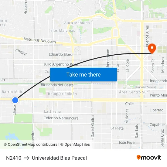 N2410 to Universidad Blas Pascal map