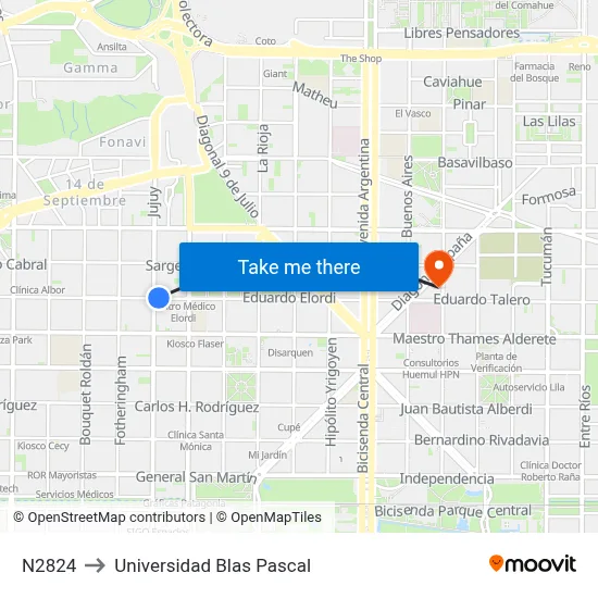 N2824 to Universidad Blas Pascal map