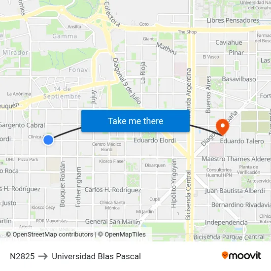 N2825 to Universidad Blas Pascal map