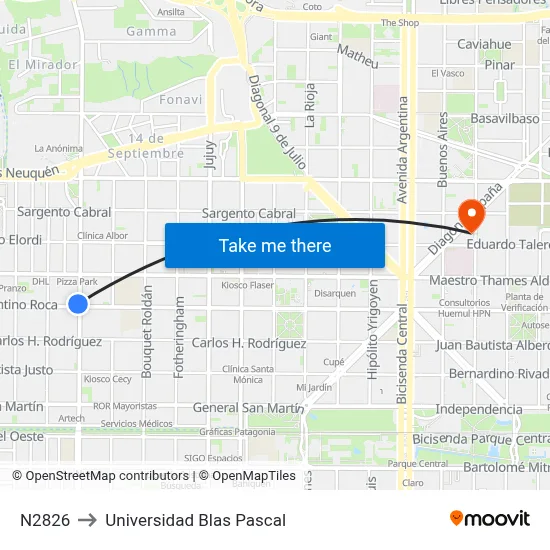 N2826 to Universidad Blas Pascal map
