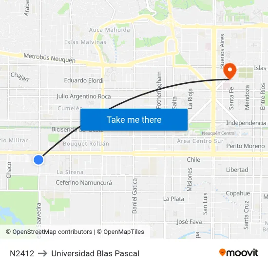 N2412 to Universidad Blas Pascal map