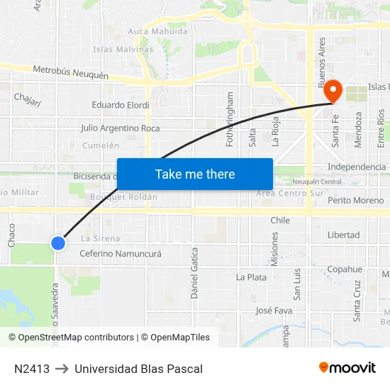N2413 to Universidad Blas Pascal map