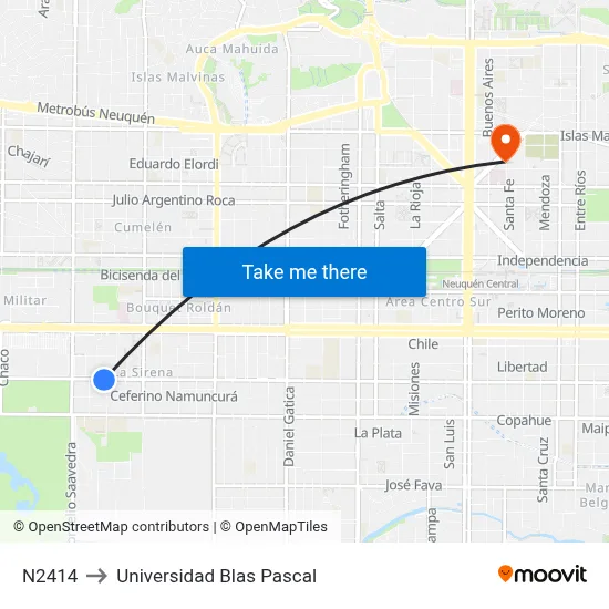N2414 to Universidad Blas Pascal map