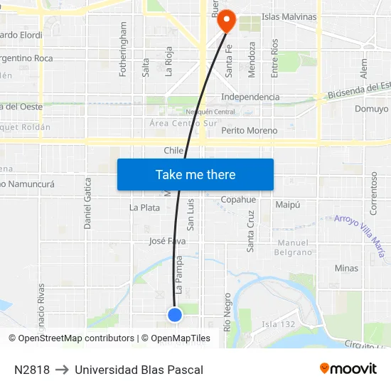 N2818 to Universidad Blas Pascal map