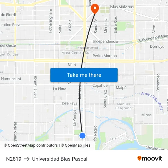 N2819 to Universidad Blas Pascal map