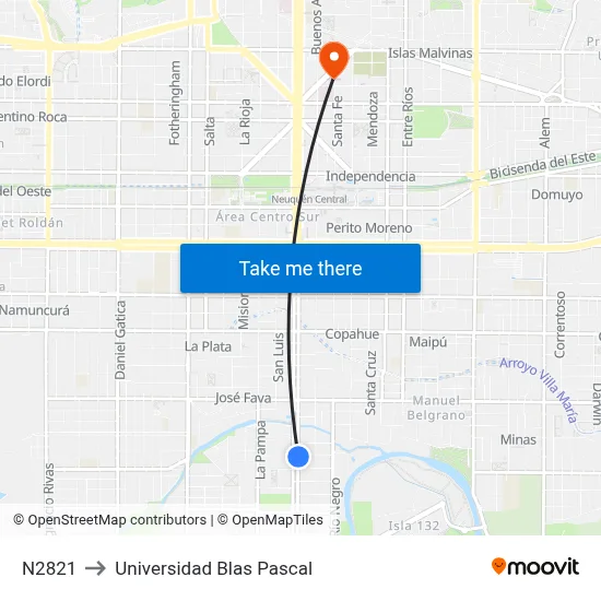 N2821 to Universidad Blas Pascal map