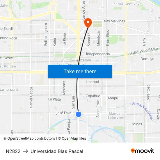 N2822 to Universidad Blas Pascal map