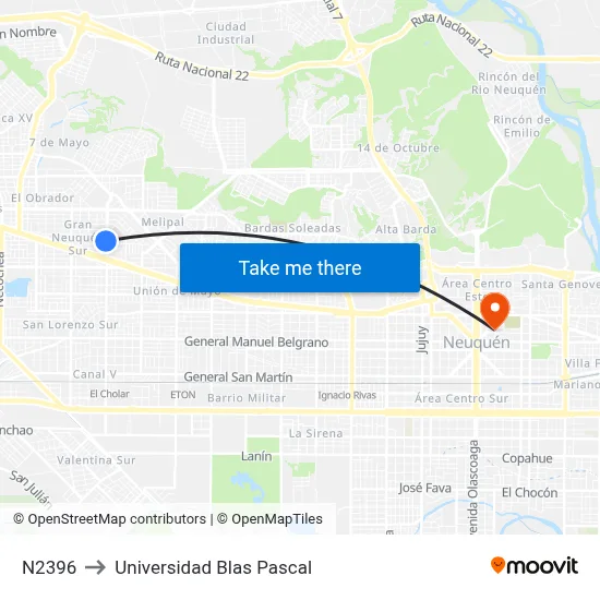 N2396 to Universidad Blas Pascal map