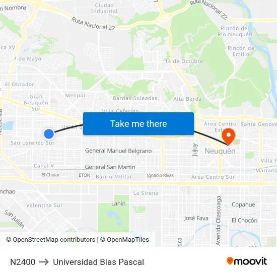N2400 to Universidad Blas Pascal map